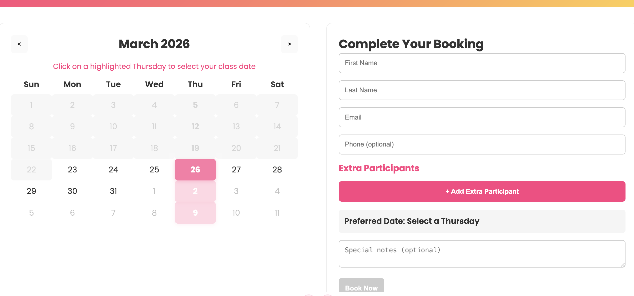 Booking Layout